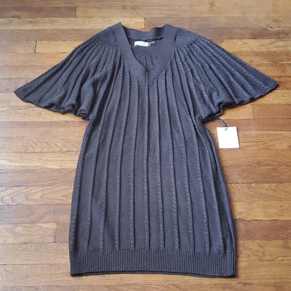 Calvin Klein Cable Knit V-Neck Sweater Dress - Picture 2 of 7